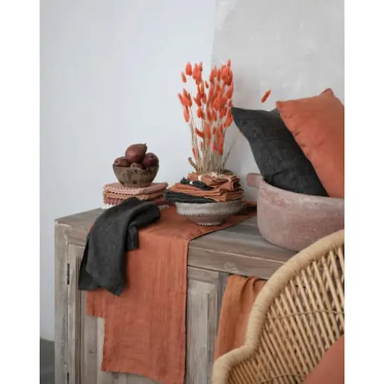 Hello Honey&reg; 108" Stonewashed Linen Table Runner Charcoal {4}