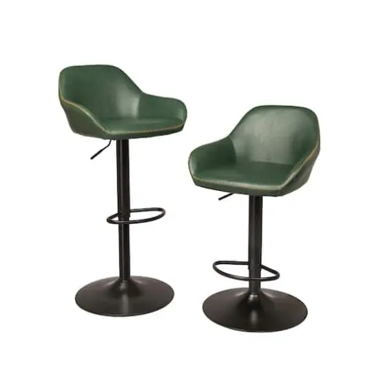 Glitzhome&reg; Mid-Century Leatherette Gaslift Adjustable Swivel Bar Stool Set Hunter Green {6}