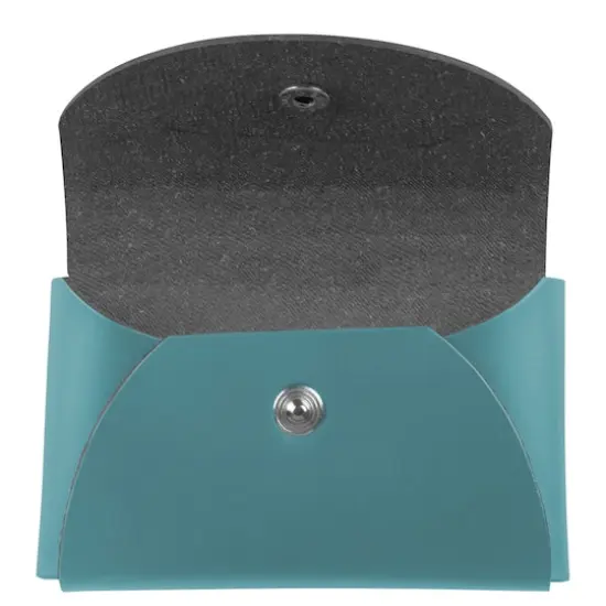 JAM Paper Italian Leather Business Card Holder Case with Round Flap Teal Blue {4}