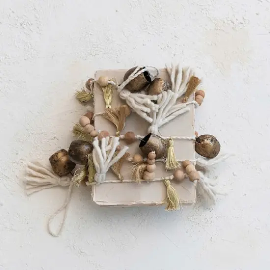 Hello Honey&reg; 6ft. Natural & Antique Brass Handmade Bells, Beads & Tassels Garland {3}