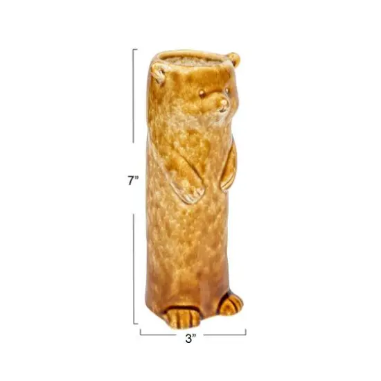 Hello Honey&reg; 7" Brown Reactive Crackle Glaze Stoneware Bear Vase {7}