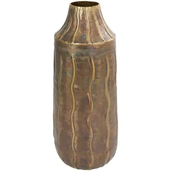 17" Brass Metal Snakeskin Inspired Vase with Dimensional Wavy Accents {8}