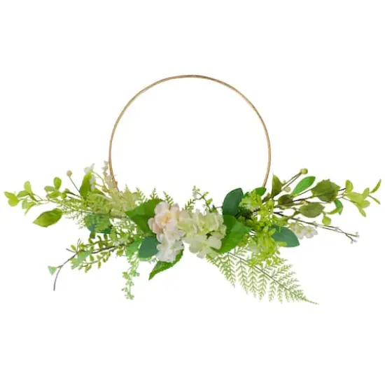 25" Green & Gold Hydrangea & Fern Golden Ring Wreath {1}
