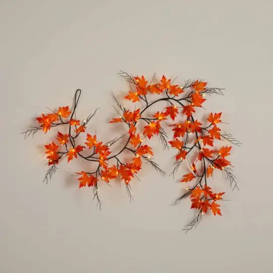 6ft. Pre-Lit Autumn Maple Artificial Fall Garland with 54 Warm White LED Lights {9}