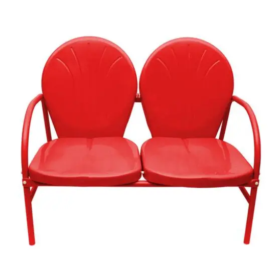 Red Retro Metal Tulip 2-Seat Double Chair Set {1}
