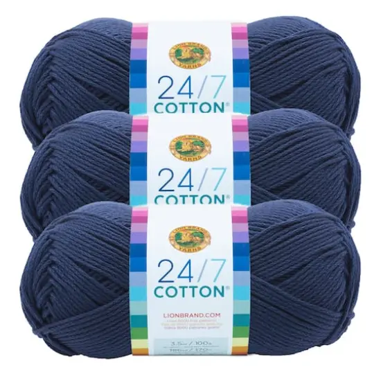 3 Pack Lion Brand&reg; 24/7 Cotton&reg; Yarn Navy {1}