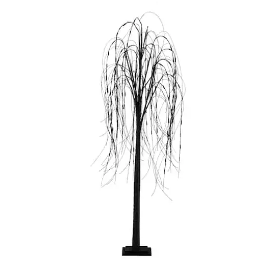 6ft. Orange & Purple LED Pre-Lit Halloween Black Willow Artificial Fall Tree {1}