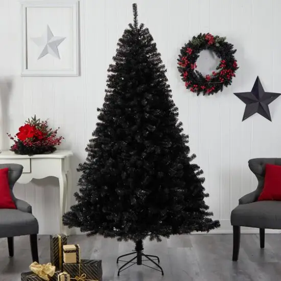 7ft. Pre-Lit Black Artificial Christmas Tree, Clear LED Lights {9}