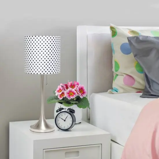 Simple Designs 21.5" Tapered Brushed Nickel Table Lamp with Fabric Drum Shade Polka Dot {8}