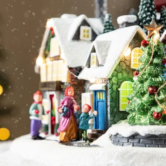 Glitzhome&reg; 16" Christmas Oversized Resin Lighted Musical Skiing Table Village Decor {6}