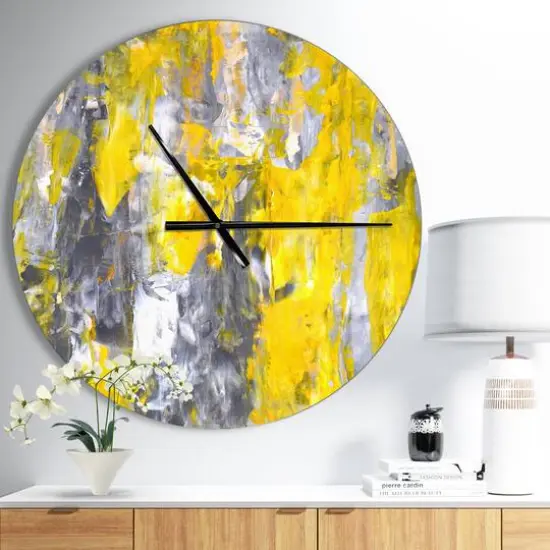Designart 'Grey And Yellow Abstract Pattern Modern Wall Clock {3}