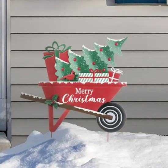 Glitzhome&reg; 2.5ft. Merry Christmas Wagon Metal Yard Stake {6}