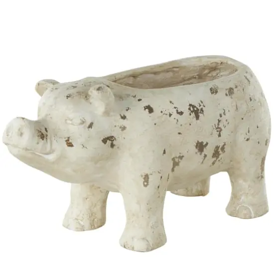 17" Light Brown Distressed Pig Planter {1}
