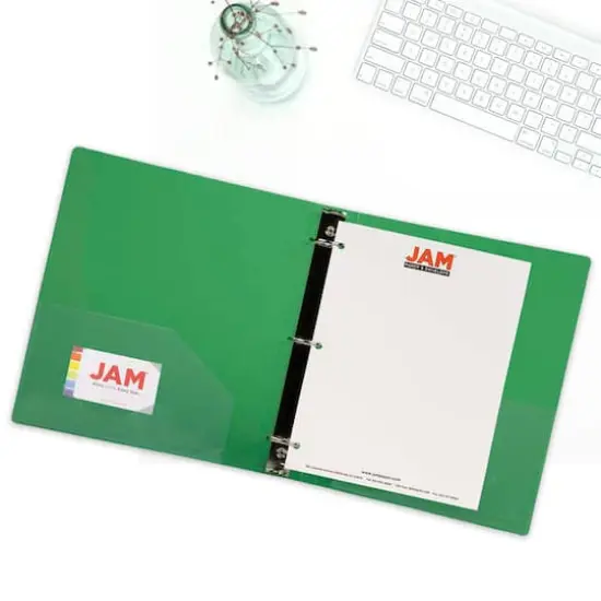 JAM Paper 1.5" Glass Twill Plastic 3-Ring Binder Green {7}