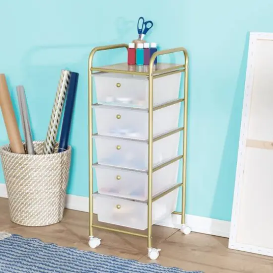 Honey Can Do Gold 5-Drawer Rolling Storage Cart {1}