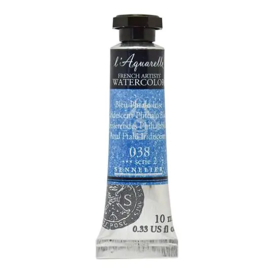 Sennelier French Artists' Watercolor, 10mL 038 Iridescent Phthalo Blue {1}