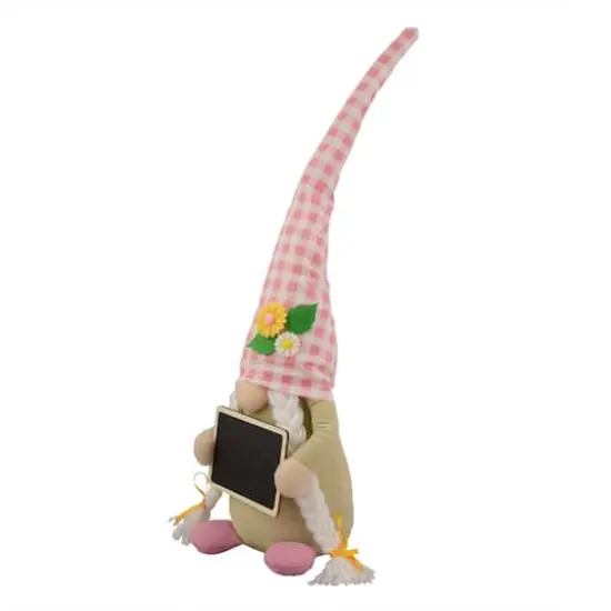 16" Pink Gingham Plaid Springtime Gnome with Chalkboard {4}