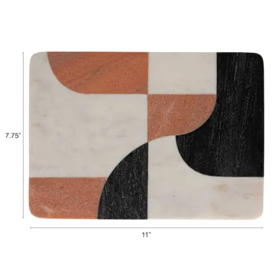 Hello Honey Marble Cutting Board with Abstract Design, White, Rust Color and Black {9}