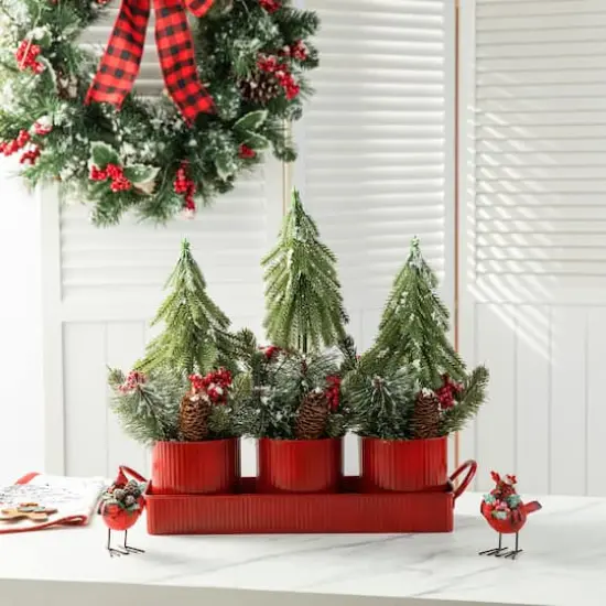 Glitzhome&reg; 21" Christmas Metal Potted Triple Trees Centerpiece {3}