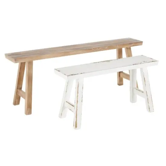 Wood Slim Distressed Bench Set {5}
