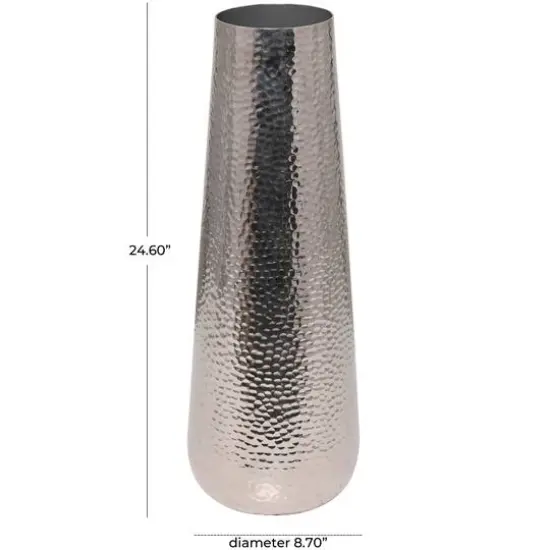 25" Silver Aluminum Tall Hammered Vase {6}