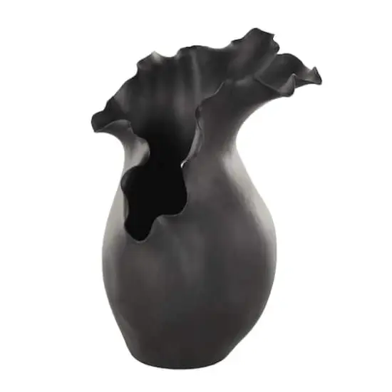 16" Black Abstract Wavy Ceramic Vase {4}