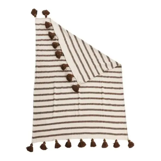 Hello Honey&reg; Brown Wide Striped Cotton Throw Blanket with Tassels {5}