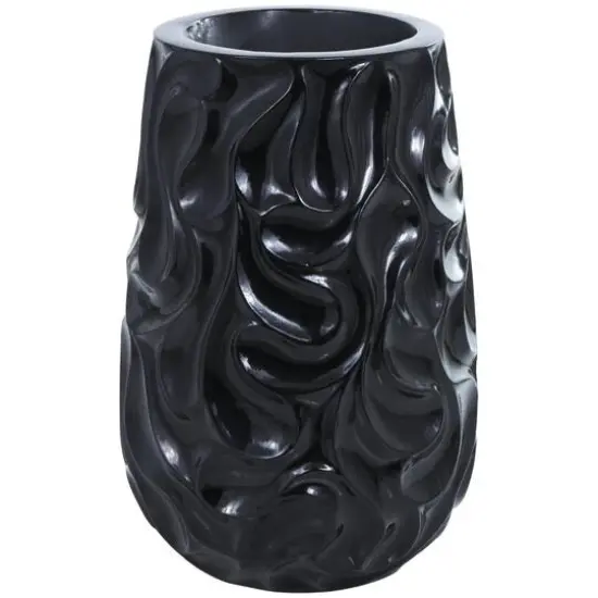 Large Black Wavy Textured Floor Vase {5}