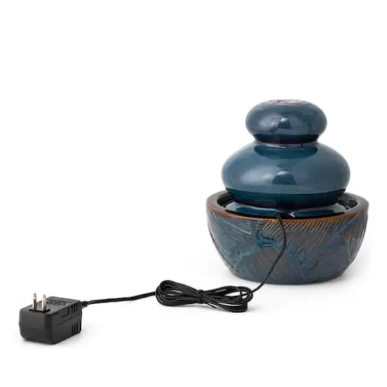 Glitzhome&reg; 8.75" LED Turquoise Leaf Textured Ceramic Tabletop Fountain {9}