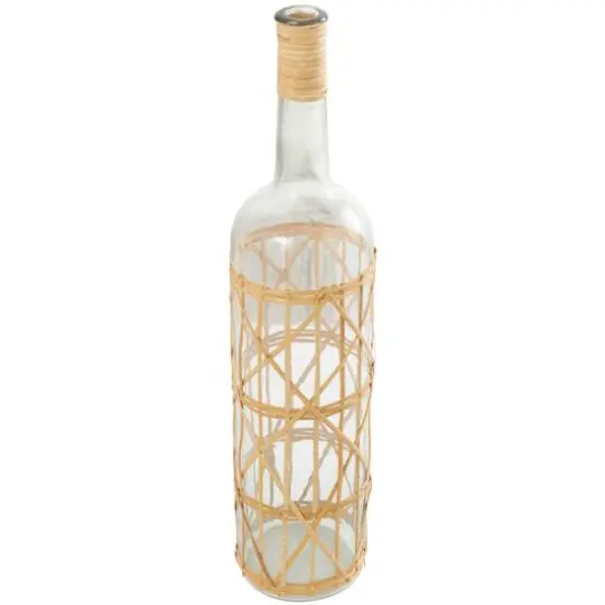 27" Clear Glass Handmade Tall Vase with Light Brown Rattan Woven Body & Neck {5}