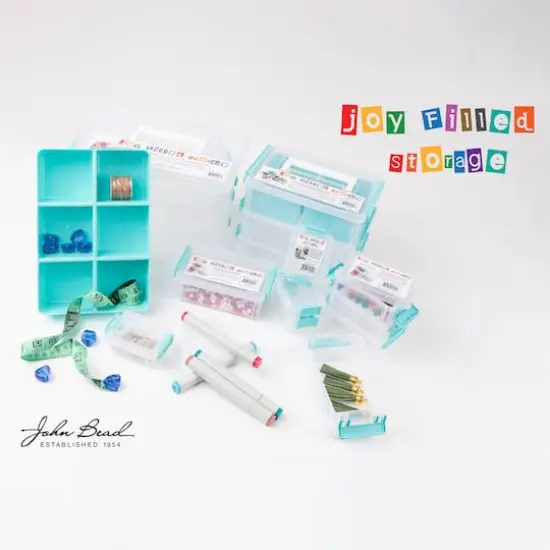 John Bead 10" Joy Filled Clear & Turquoise Stackable Storage With Handle {4}