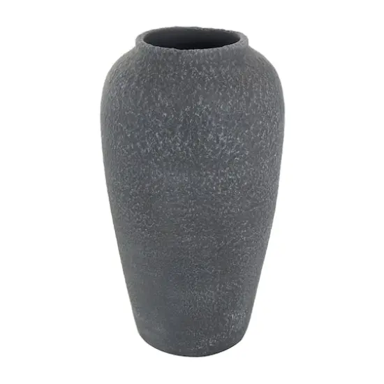 15" Black Ceramic Whitewashed Textured Vase {8}
