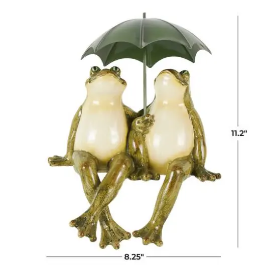 11" Bronze Frogs Sitting with Umbrella Sculpture {8}