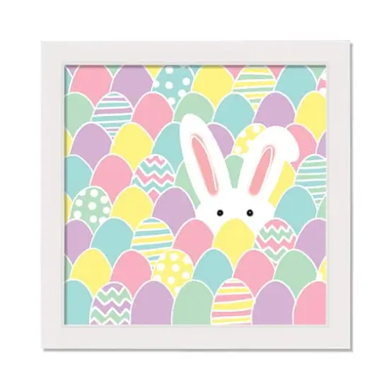 Pastel Bunny Hiding 16" x 16" White Framed Print Under Plexiglass {1}