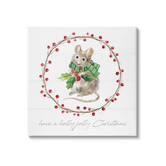 Stupell Industries Holly Jolly Christmas Mouse Canvas Wall Art {1}