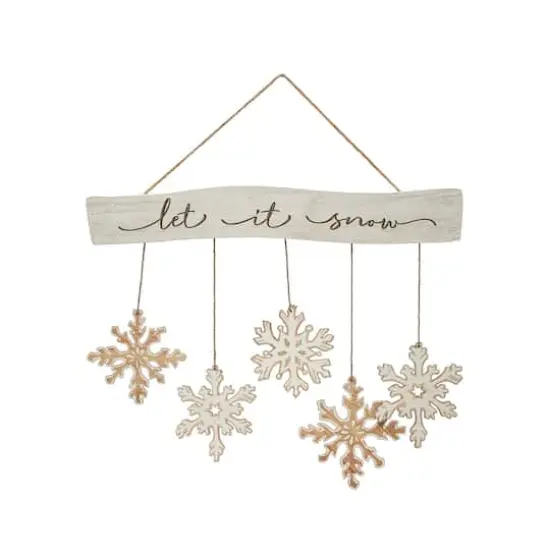 Hello Honey® 25.5" White & Brown Let It Snow Fir Wood Snowflake Wall Hanging {1}