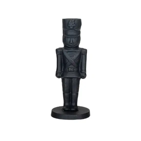 Hello Honey&reg; 7" Black Cast Metal Soldier Taper Candle Holder {1}
