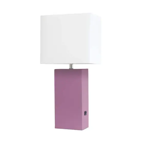 Lalia Home Lexington 21" Leather Table Lamp with USB Charging Port Purple {1}