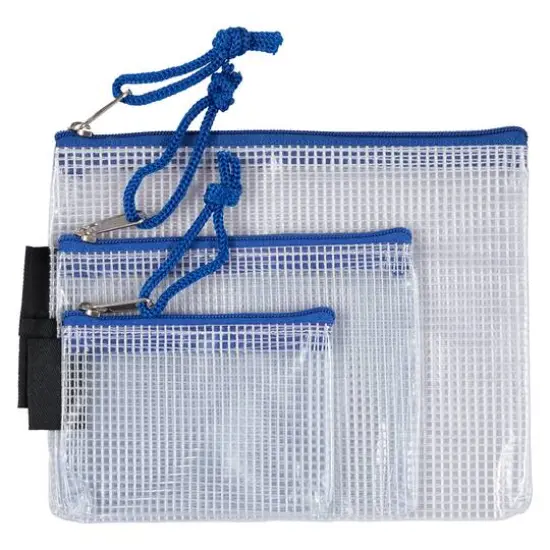 JAM Paper Blue Mesh Zipper Pouch Set {1}