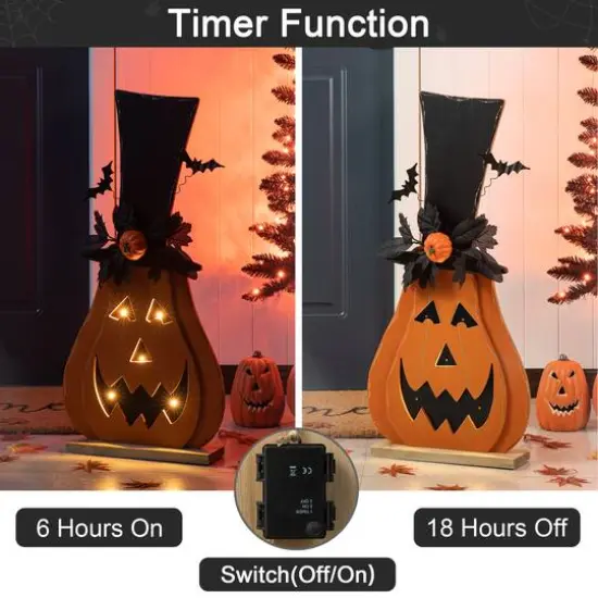 Glitzhome&reg; 30" Halloween Lighted Wood Floral Jack-O'-Lantern Porch D&eacute;cor with Timer {6}