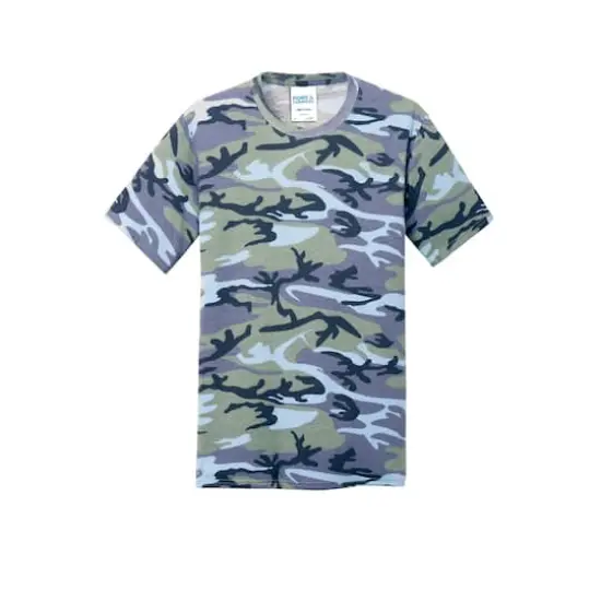 Port & Company® Men's Core Cotton Camo T-Shirt Woodland Blue Camo {1}