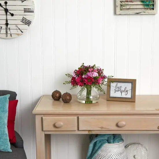 11.5" Pink & Purple Daisy Floral Arrangement in Glass Vase {4}