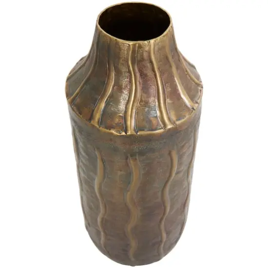 17" Brass Metal Snakeskin Inspired Vase with Dimensional Wavy Accents {3}