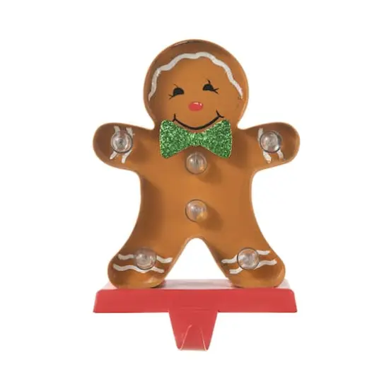 Glitzhome&reg; 7.25'' Marquee LED Gingerbread Man Christmas Stocking Holder {8}