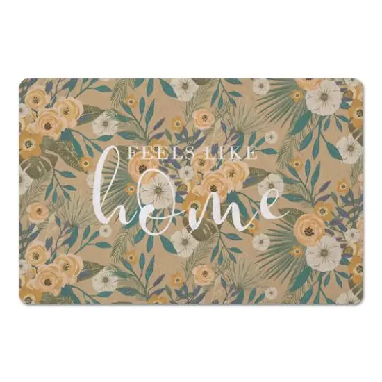 Feels Like Home Tropical Floral Floor Mat Orange {1}