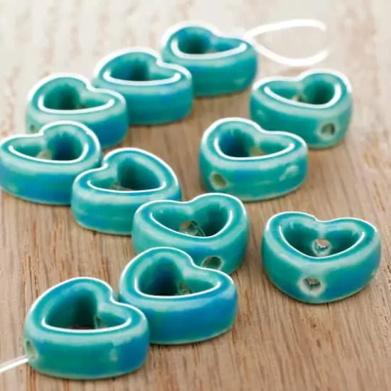Turquoise Ceramic Heart Beads, 14mm by Bead Landing&trade; {3}
