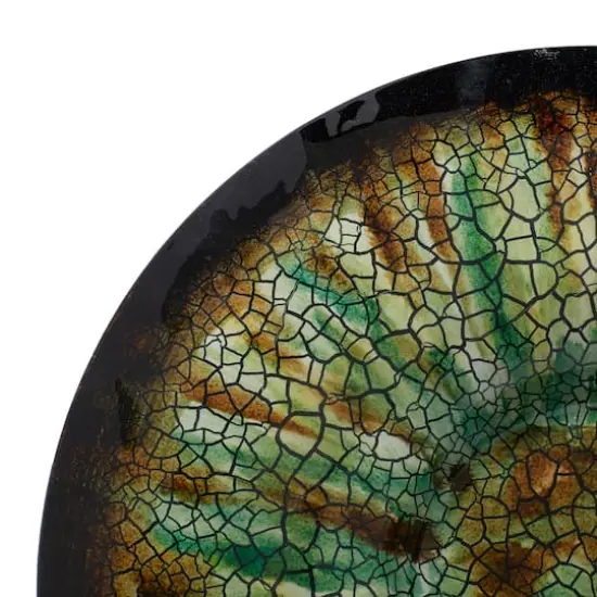 18" Green & Turquoise Glass Glam Decorative Plate with Stand {7}