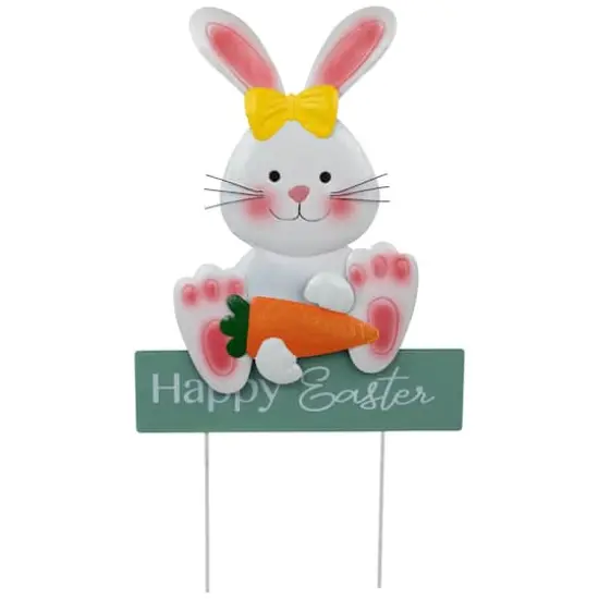 18.75" Bunny with Carrot Happy Easter Outdoor Garden Stake {1}