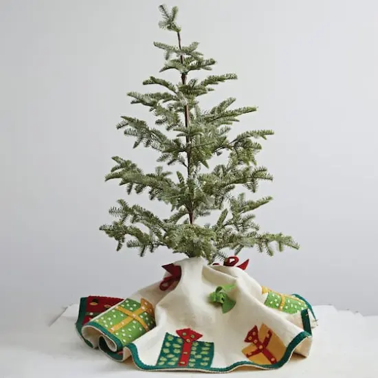 Hello Honey&reg; 48" Multicolor Appliqued Presents & Bows Round Handmade Wool Felt Tree Skirt {4}