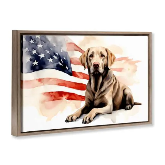 Stupell Industries Patriotic Dog with Flag Floater Framed Art Brown {4}